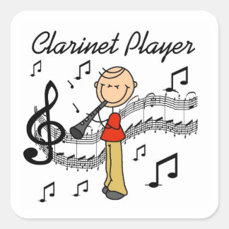 Strichmännchen Male Klarinette Player Tshirts und Quadratischer Aufkleber