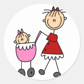 Strichmännchen-Mama und Babyaufkleber Runder Aufkleber