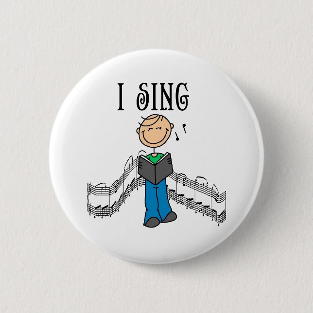Strichmännchen-Mann-Ich-singe-T-Shirts und Geschen Button (Vorderseite)