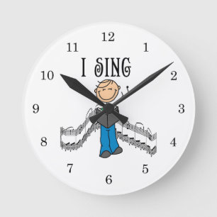 Strichmännchen-Mann-Ich-singe-T-Shirts und Geschen Runde Wanduhr
