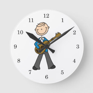 Strichmännchen-Männchen-Gitarrespieler T-Shirts un Runde Wanduhr