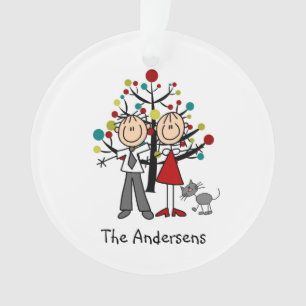 Strichmännchen-Paare mit Katzen-Acryl-Verzierung Ornament