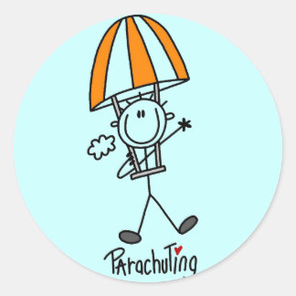 Strichmännchen Parachuting T - Shirt und Geschenke Runder Aufkleber