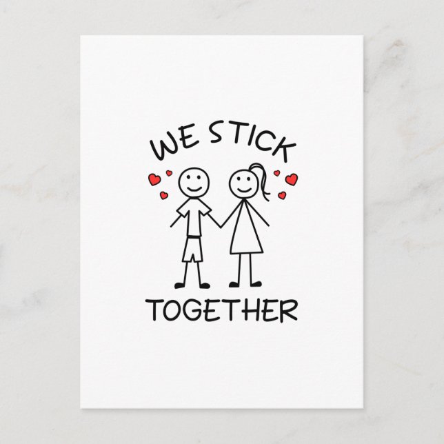 Strichmännchen-Pärchen Valentinstag Liebe  Postkarte (Vorderseite)