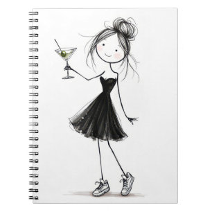 Strichmännchen-Party-Girl mit Martini Notizblock