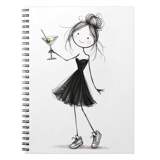 Strichmännchen-Party-Girl mit Martini Notizblock (Vorderseite)