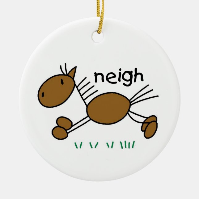 Strichmännchen Pferde T - Shirt und Geschenke Keramikornament (Vorne)