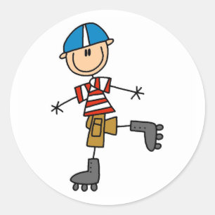 Strichmännchen Roller Skaten Runder Aufkleber