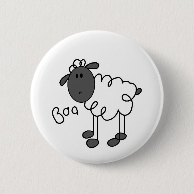 Strichmännchen-Schaf-T-Shirts und Geschenke Button (Vorderseite)