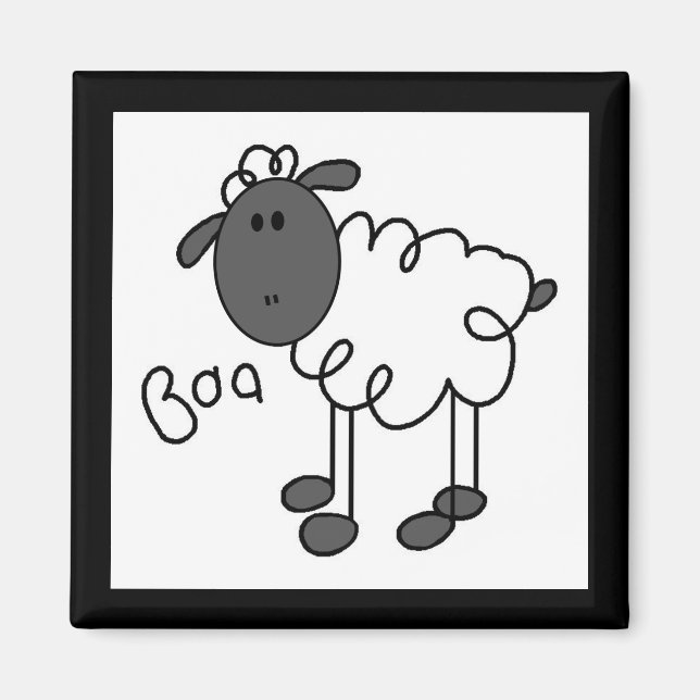 Strichmännchen-Schaf-T-Shirts und Geschenke Magnet (Vorne)
