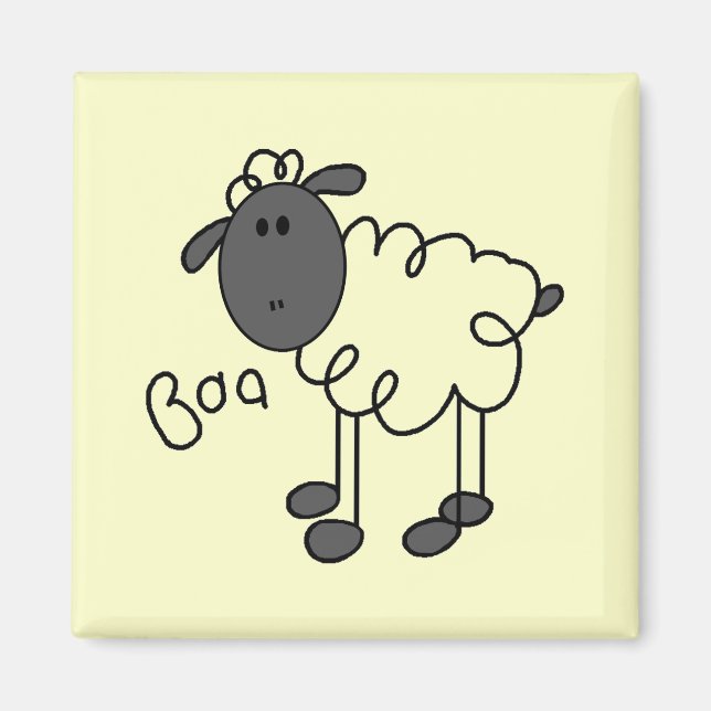 Strichmännchen-Schaf-T-Shirts und Geschenke Magnet (Vorne)