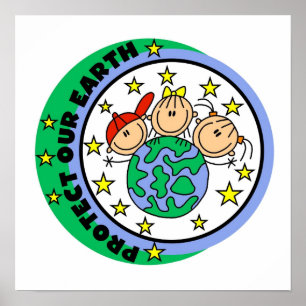 Strichmännchen schützt unsere T - Shirt und Gesche Poster