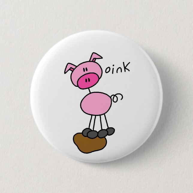 Strichmännchen-Schwein-T-Shirts und Geschenke Button (Vorderseite)