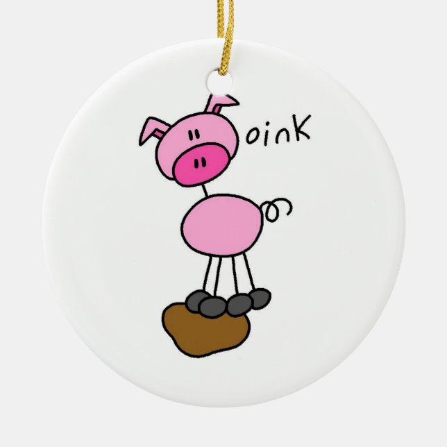 Strichmännchen-Schwein-T - Shirts und Geschenke Keramikornament (Vorne)