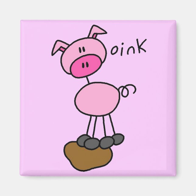 Strichmännchen-Schwein-T-Shirts und Geschenke Magnet (Vorne)