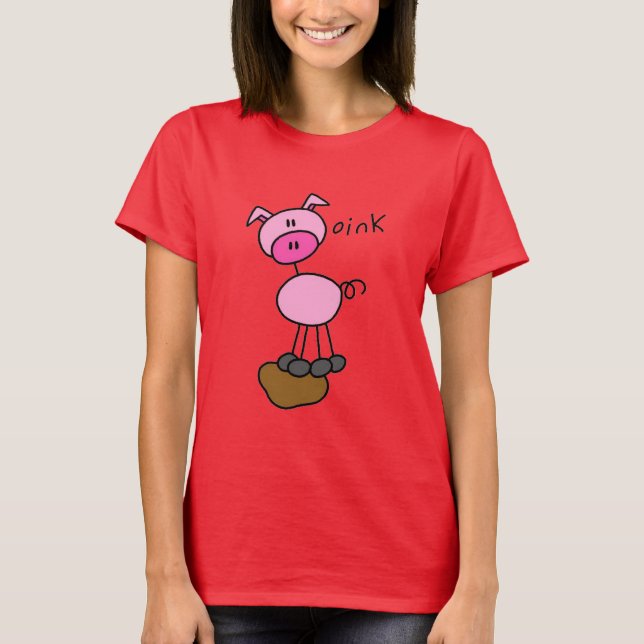 Strichmännchen-Schwein-T-Shirts und Geschenke T-Shirt (Vorderseite)