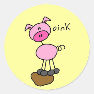 Strichmännchen Schweineschirme und -geschenke Runder Aufkleber