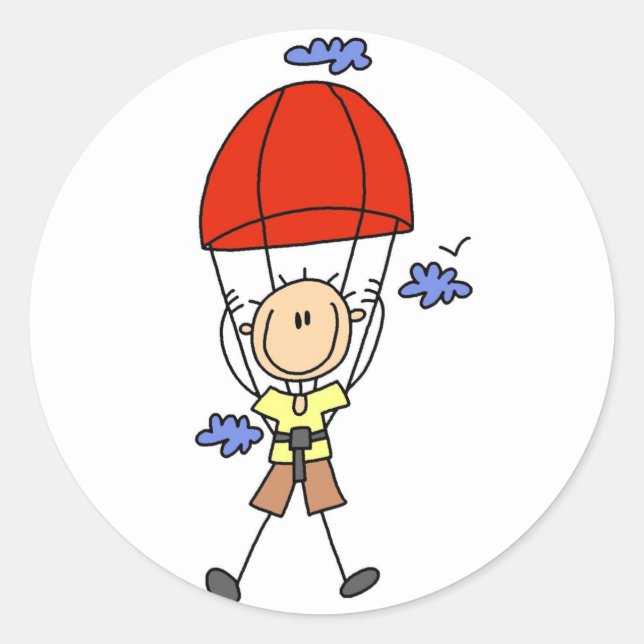 Strichmännchen Sky Diver Tshirts und Geschenke Runder Aufkleber (Vorderseite)