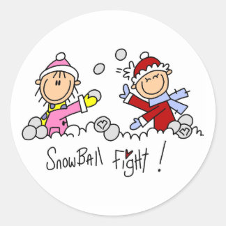 Strichmännchen Snowball-Kampf Runder Aufkleber