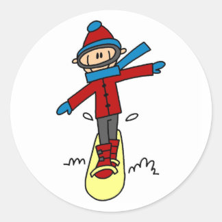 Strichmännchen Snowboarden Runder Aufkleber