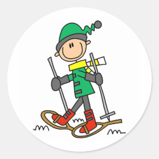 Strichmännchen Snowshoing Runder Aufkleber