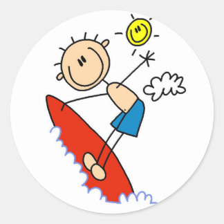 Strichmännchen Surfer Boy Tshirts und Geschenke Runder Aufkleber