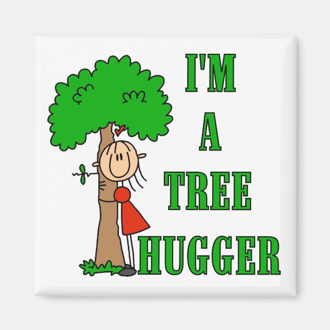 Strichmännchen Tree Hugger T - Shirt und Geschenke Magnet (Vorne)