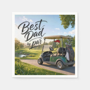 Strichmännchen-Vater Golfer in einem Golfwagen Serviette