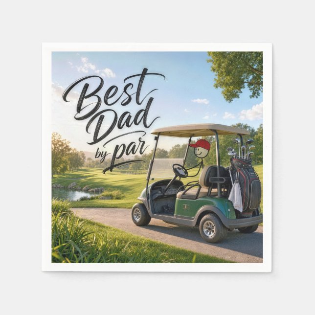 Strichmännchen-Vater Golfer in einem Golfwagen Serviette (Vorderseite)