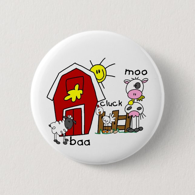 Strichmännchen-Vieh-T-Shirts und Geschenke Button (Vorderseite)