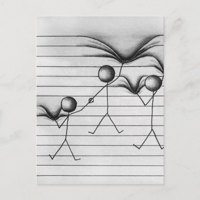 Strichmännchen Zeichn von "Hängen auf Linien" Postkarte (Vorderseite)