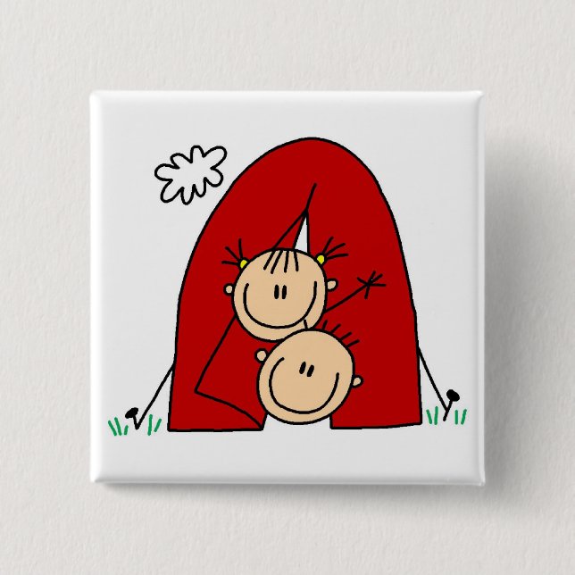 Strichmännchen Zelt T-Shirts und Geschenke Button (Vorderseite)