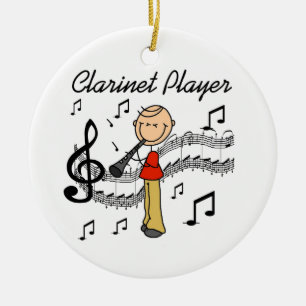 Strichmännchenmännliche Clarinet-Spieler-T-Shirt Keramikornament