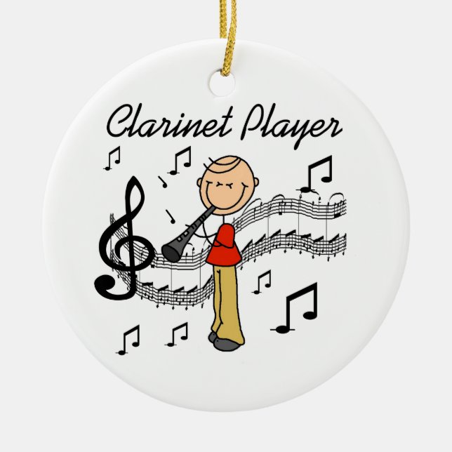 Strichmännchenmännliche Clarinet-Spieler-T-Shirts Keramikornament (Vorne)