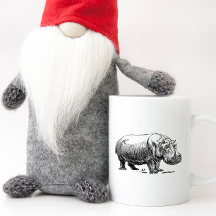 Strichzeichnung Nilpferd Schwarz und Weiß Tasse