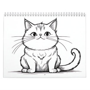 Strichzeichnungen von Katzen und Hunden Kalender