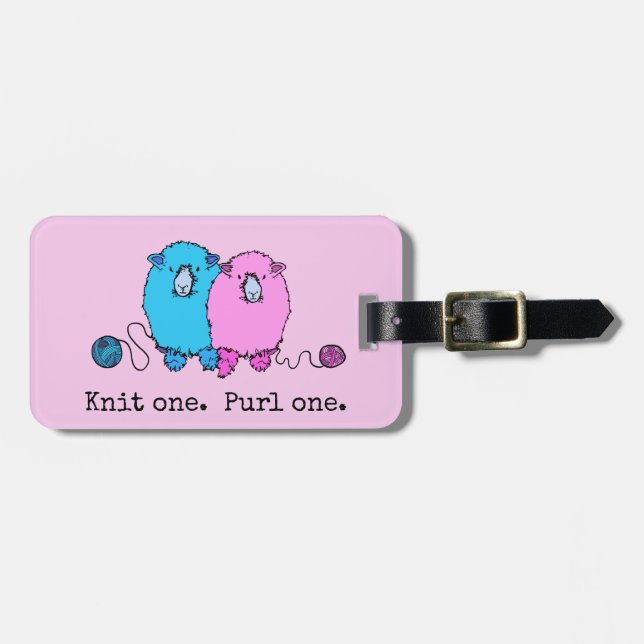 Strick eins, purl eins. Niedliche Schafe. Personal Gepäckanhänger (Vorderseite horizontal)