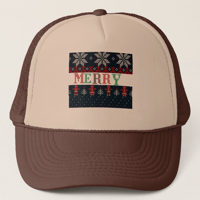 Strick Frohe Weihnachten Truckerkappe (Vorderseite)