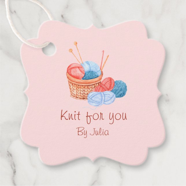 Strick Handmade Hang Tag | Pink Geschenkanhänger (Vorderseite)