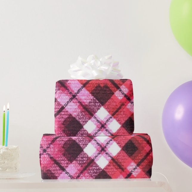 Strick Kariert Tartan Karo Rosa Weißes Weinmuster Geschenkpapier (Partygeschenke)