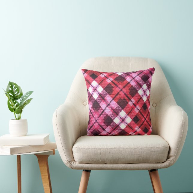 Strick Kariert Tartan Karo Rosa Weißes Weinmuster Kissen (Stuhl )
