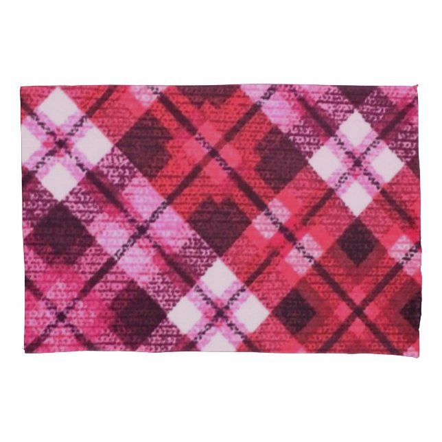Strick Kariert Tartan Karo Rosa Weißes Weinmuster Kissenbezug (Vorderseite)