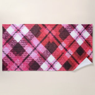 Strick Kariert Tartan Karo Rosa Weißes Weinmuster Strandtuch