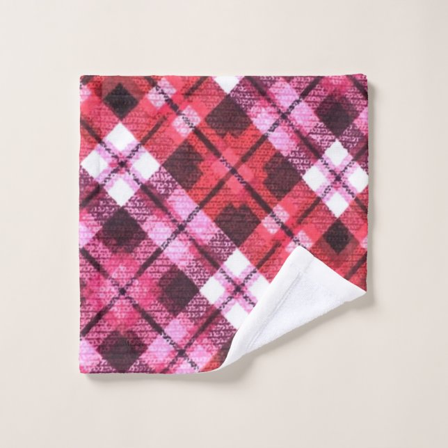 Strick Kariert Tartan Karo Rosa Weißes Weinmuster Waschlappen (Waschlappen)