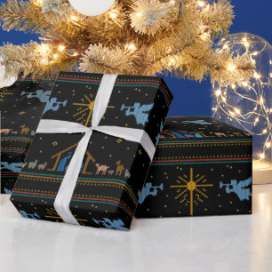 Strick Krippe Christlich Frohe Weihnachtsucs Geschenkpapier