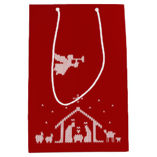 Strick Krippe Christlich Weihnachten Rot Weiß Mittlere Geschenktüte