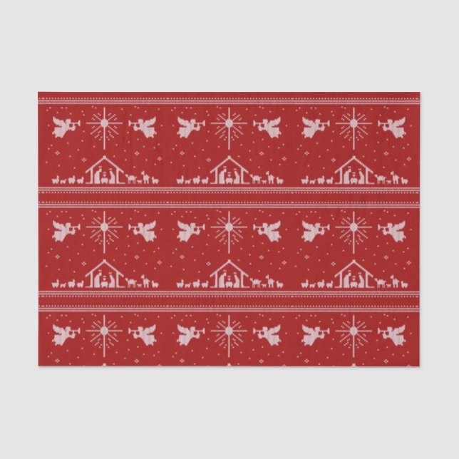 Strick Nativity Ugly Christmas Sweater Religious R Seidenpapier (Vorderseite)
