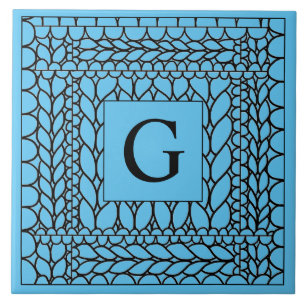 STRICK PURL BLUE Keramik Tile + Initial Fliese