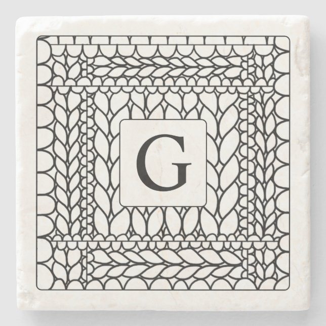 STRICK PURL WHITE Marble Stone Untersetzer + Initi (Vorderseite)