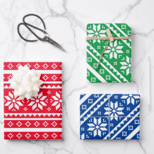 Strick-Schneeflockenmuster Weihnachten Geschenkpapier Set